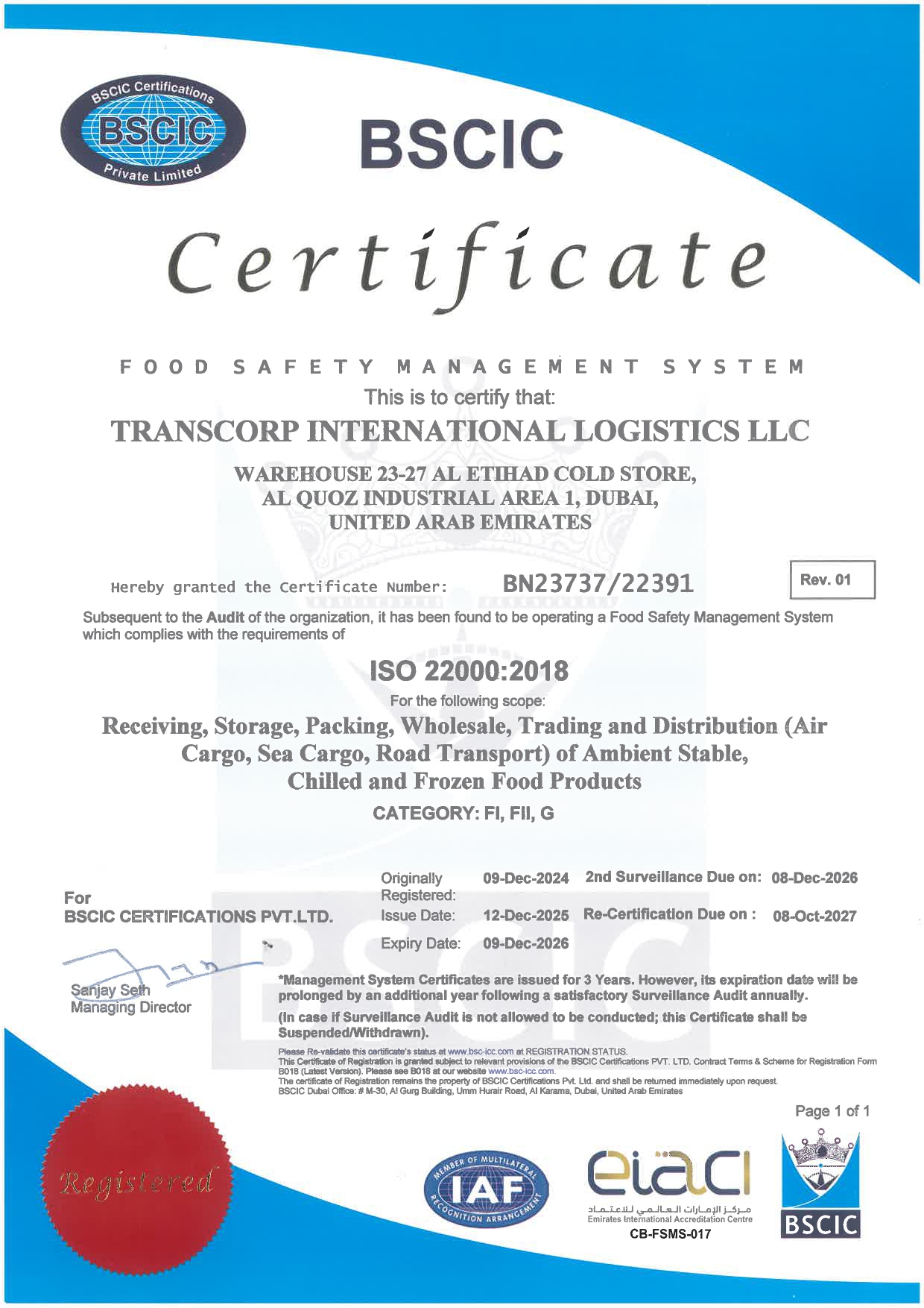 ISO 22000 Certificate